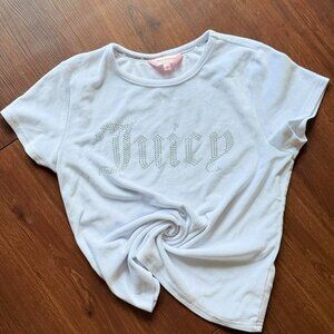 Juicy Couture Rhinestone Logo Tee L White Y2K Baby Tee Coquette Glam 3076